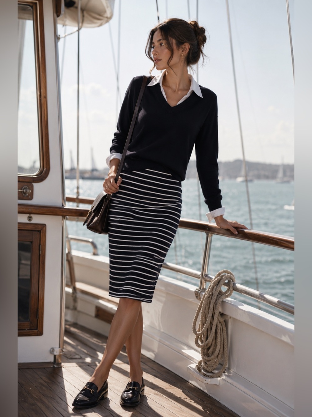 Max Studio Ottoman Black & White Striped Pencil Skirt Size Small